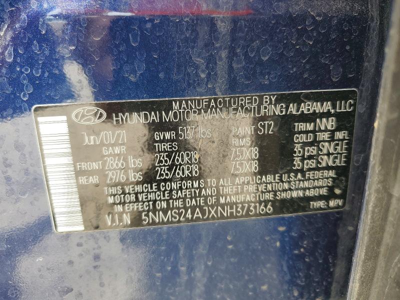 53086266 :رقم المزاد ، 5NMS24AJXNH373166 vin ، 2022 Hyundai Santa Fe مزاد بيع