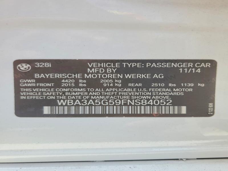2015 Bmw 328 მანქანა იყიდება აუქციონზე, vin: WBA3A5G59FNS84052, აუქციონის ნომერი: 52808846