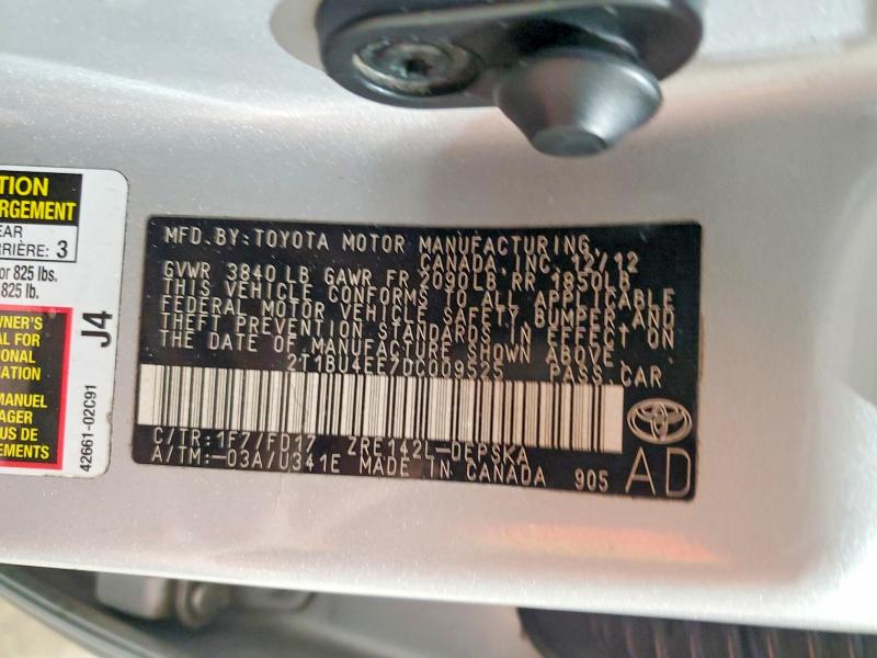 55324966 :رقم المزاد ، 2T1BU4EE7DC009525 vin ، 2013 Toyota Corolla مزاد بيع