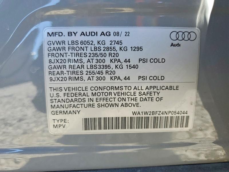 Продажа на аукционе авто 2022 Audi Q4 E-tron, vin: WA1W2BFZ4NP054044, номер лота: 54411086