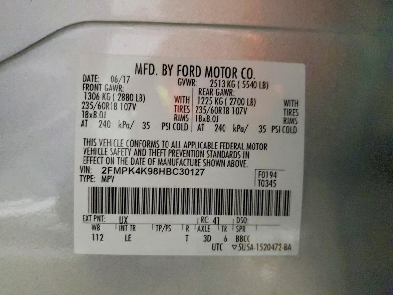 Продажа на аукционе авто 2017 Ford Edge, vin: 2FMPK4K98HBC30127, номер лота: 52061556