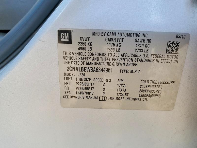 Продажа на аукционе авто 2010 Chevrolet Equinox, vin: 2CNALBEW8A6344961, номер лота: 53613416