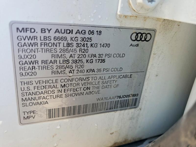 2018 Audi Q7 მანქანა იყიდება აუქციონზე, vin: WA1LAAF76JD052693, აუქციონის ნომერი: 52874826