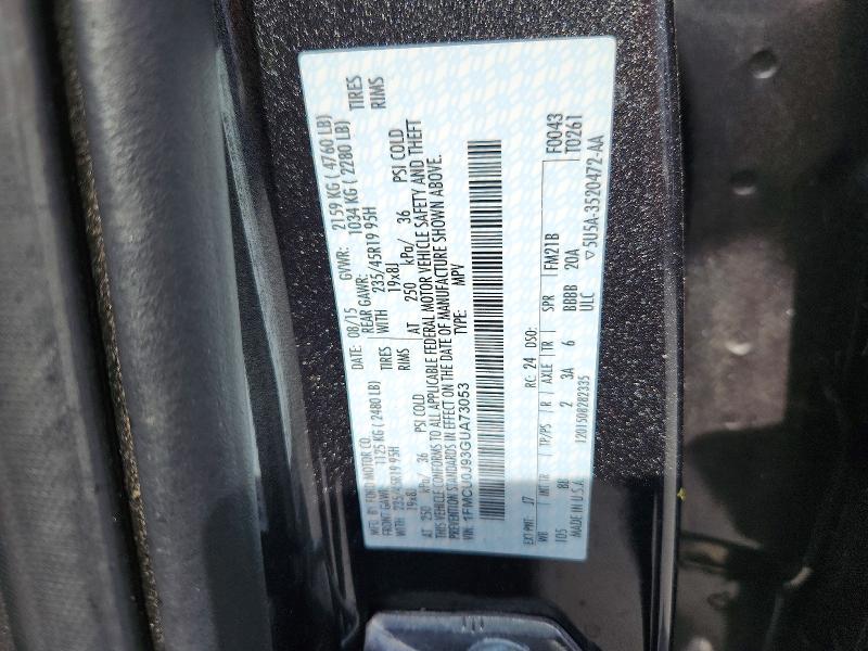 Aukcja sprzedaży 2016 Ford Escape, vin: 1FMCU0J93GUA73053, numer aukcji: 52473916
