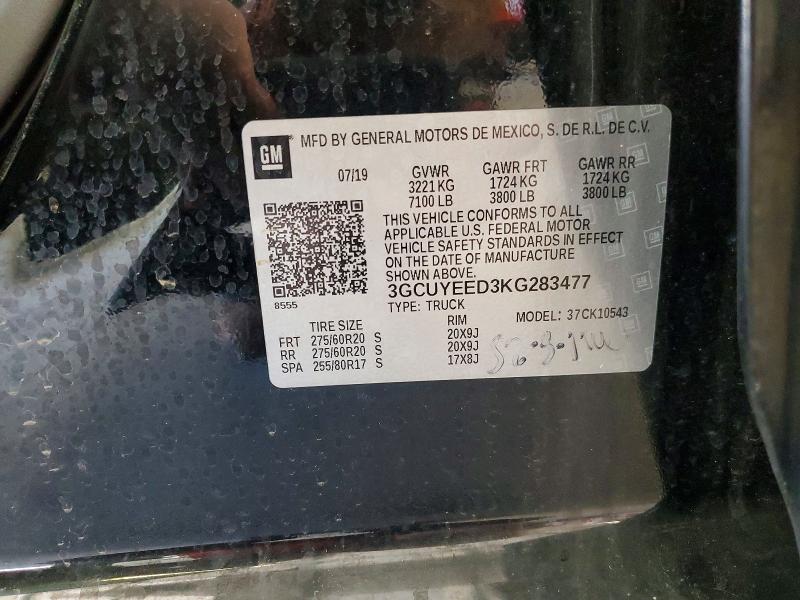 2019 Chevrolet Silverado მანქანა იყიდება აუქციონზე, vin: 3GCUYEED3KG283477, აუქციონის ნომერი: 54521766