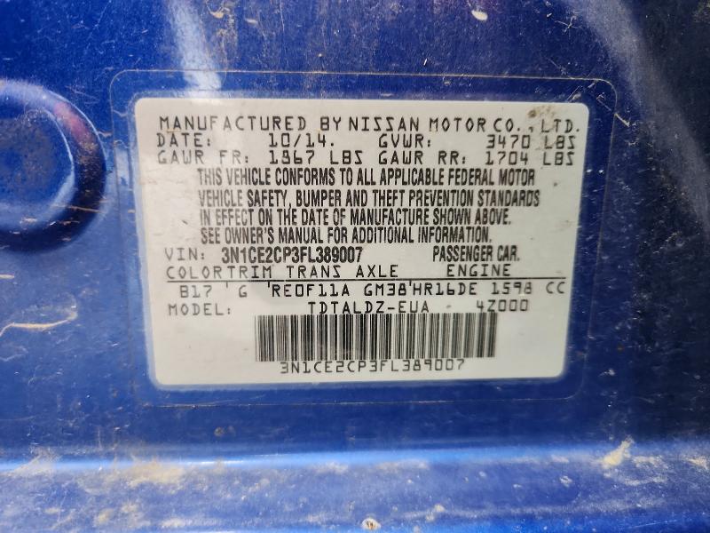 54286956 :رقم المزاد ، 3N1CE2CP3FL389007 vin ، 2015 Nissan Versa Note مزاد بيع