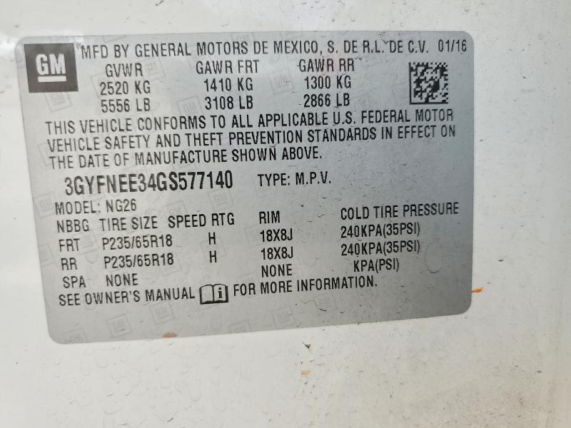 2016 Cadillac Srx მანქანა იყიდება აუქციონზე, vin: 3GYFNEE34GS577140, აუქციონის ნომერი: 55312116