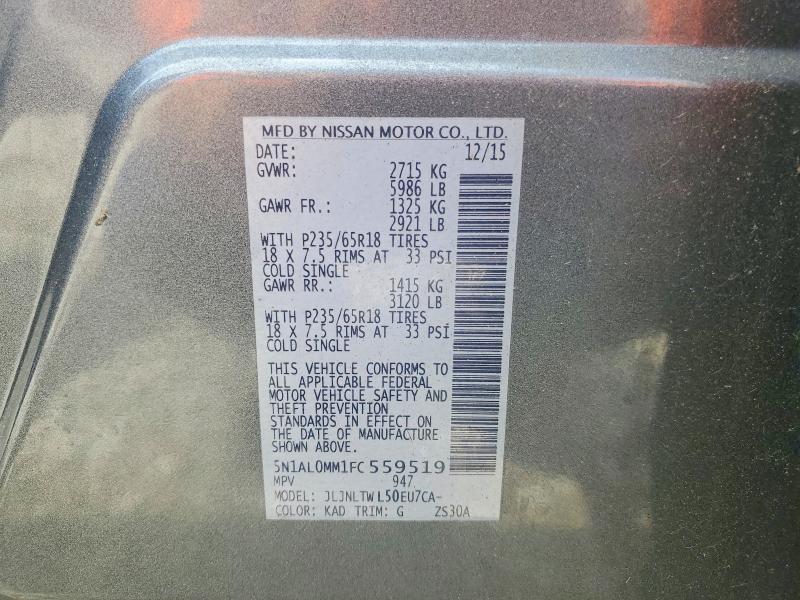 55543506 :رقم المزاد ، 5N1AL0MM1FC559519 vin ، 2015 Infiniti Qx60 مزاد بيع