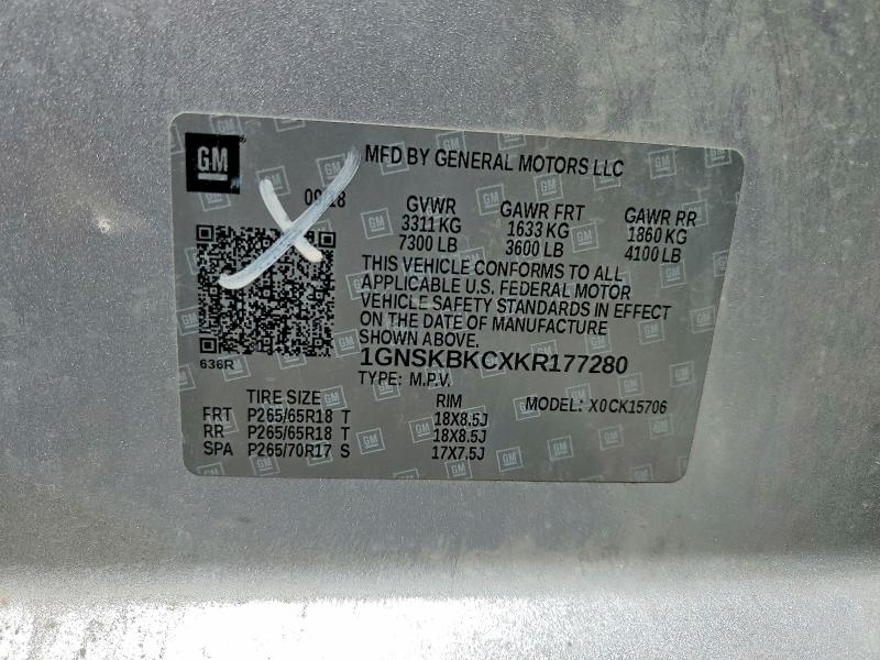 Продаж на аукціоні авто 2019 Chevrolet Tahoe, vin: 1GNSKBKCXKR177280, номер лоту: 52086276