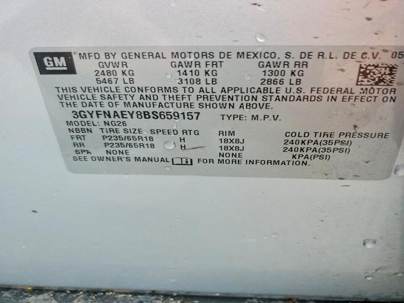 55105606 :رقم المزاد ، 3GYFNAEY8BS659157 vin ، 2011 Cadillac Srx مزاد بيع