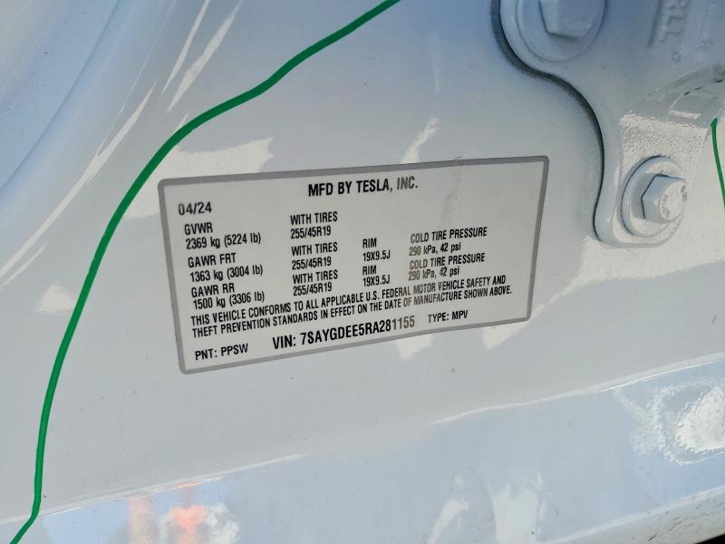 Продажа на аукционе авто 2024 Tesla Model Y, vin: 7SAYGDEE5RA281155, номер лота: 53706776