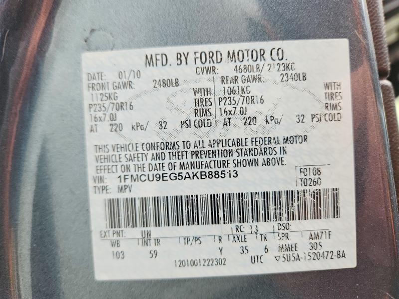 2010 Ford Escape მანქანა იყიდება აუქციონზე, vin: 1FMCU9EG5AKB88513, აუქციონის ნომერი: 50489016