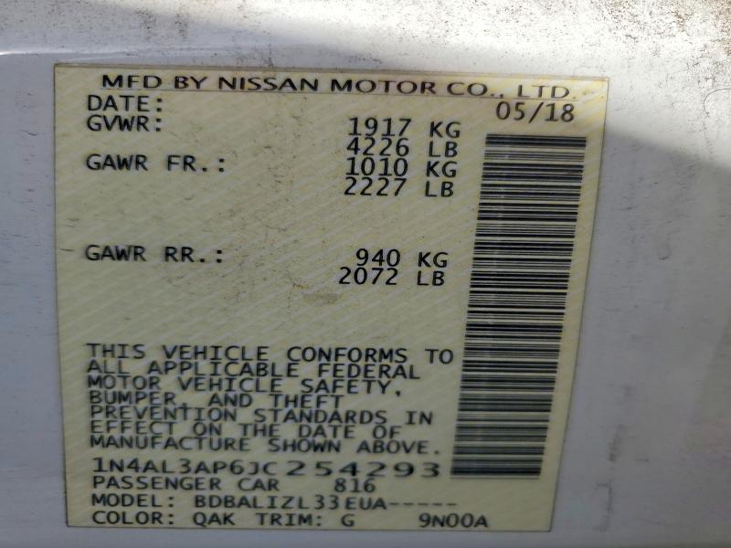 Aukcja sprzedaży 2018 Nissan Altima, vin: 1N4AL3AP6JC254293, numer aukcji: 55051906