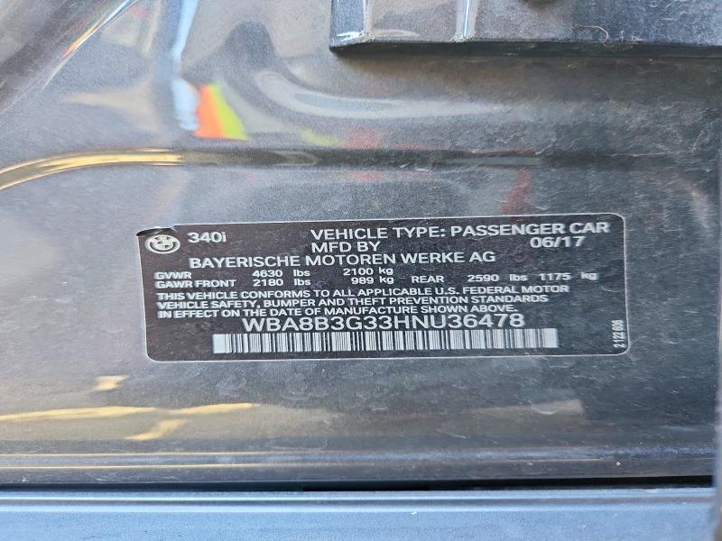 Продаж на аукціоні авто 2017 Bmw 340, vin: WBA8B3G33HNU36478, номер лоту: 52167726
