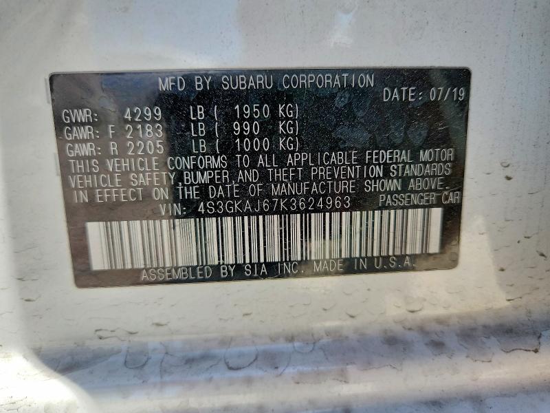 53667296 :رقم المزاد ، 4S3GKAJ67K3624963 vin ، 2019 Subaru Impreza مزاد بيع