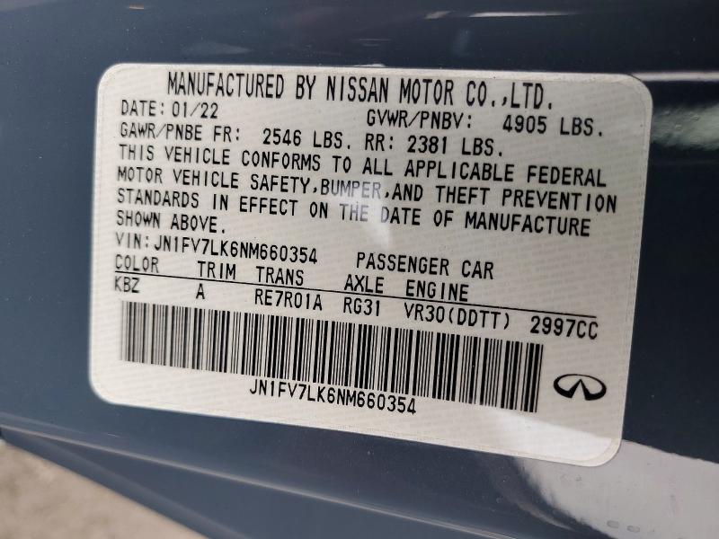 Aukcja sprzedaży 2022 Infiniti Q60, vin: JN1FV7LK6NM660354, numer aukcji: 51703956