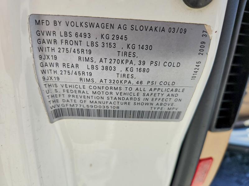Auction sale of the 2009 Volkswagen Touareg 2, vin: WVGFM77L59D035108, lot number: 53901256