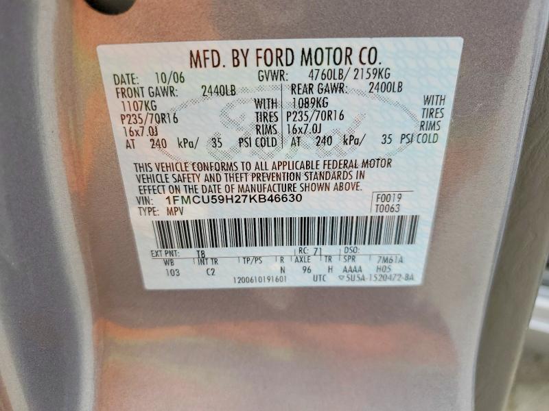 Продаж на аукціоні авто 2007 Ford Escape Hybrid 4d Suv, vin: 1FMCU59H27KB46630, номер лоту: 54552886