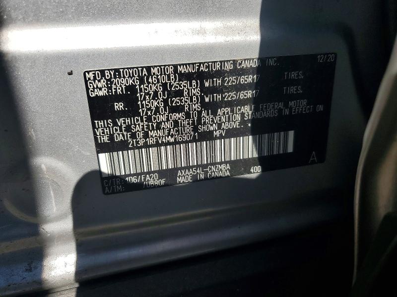 51696176 :رقم المزاد ، 2T3P1RFV4MW169071 vin ، 2021 Toyota Rav4 مزاد بيع
