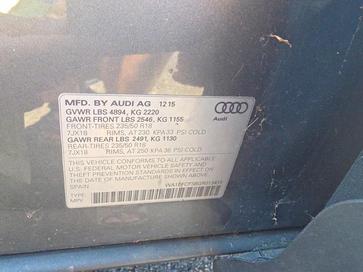 Aukcja sprzedaży 2016 Audi Q3, vin: WA1EFCFS6GR013415, numer aukcji: 52703266