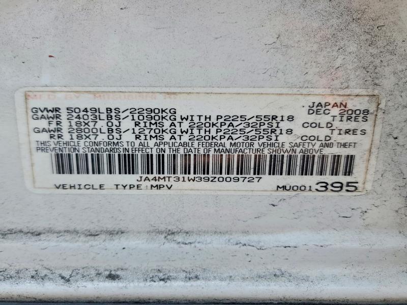 2009 Mitsubishi Outlander მანქანა იყიდება აუქციონზე, vin: JA4MT31W39Z009727, აუქციონის ნომერი: 54633446