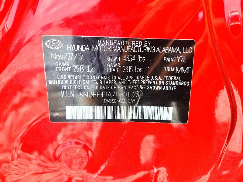 52561596 :رقم المزاد ، 5NPEF4JA7LH010230 vin ، 2020 Hyundai Sonata مزاد بيع