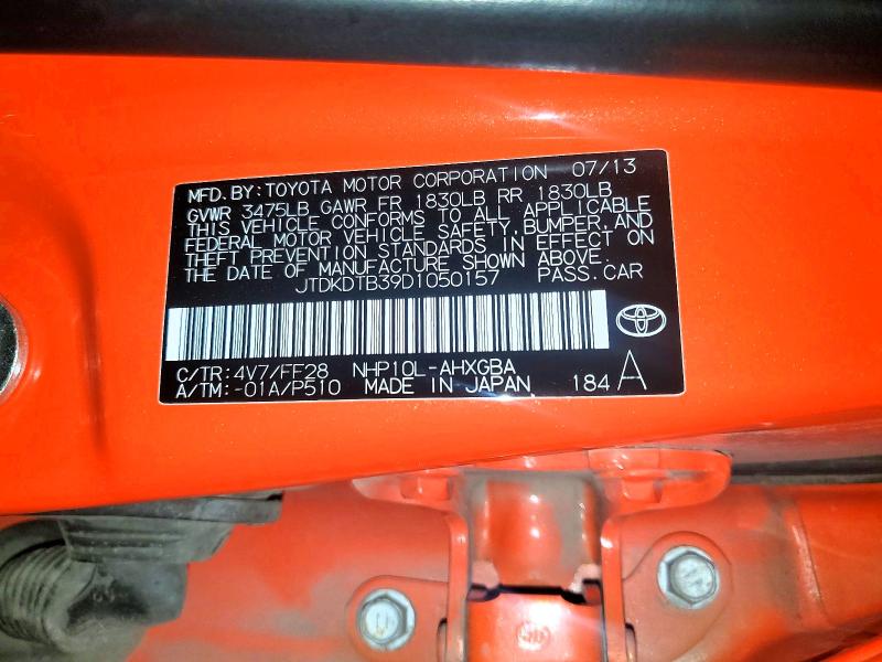2013 Toyota Prius C მანქანა იყიდება აუქციონზე, vin: JTDKDTB39D1050157, აუქციონის ნომერი: 54917516