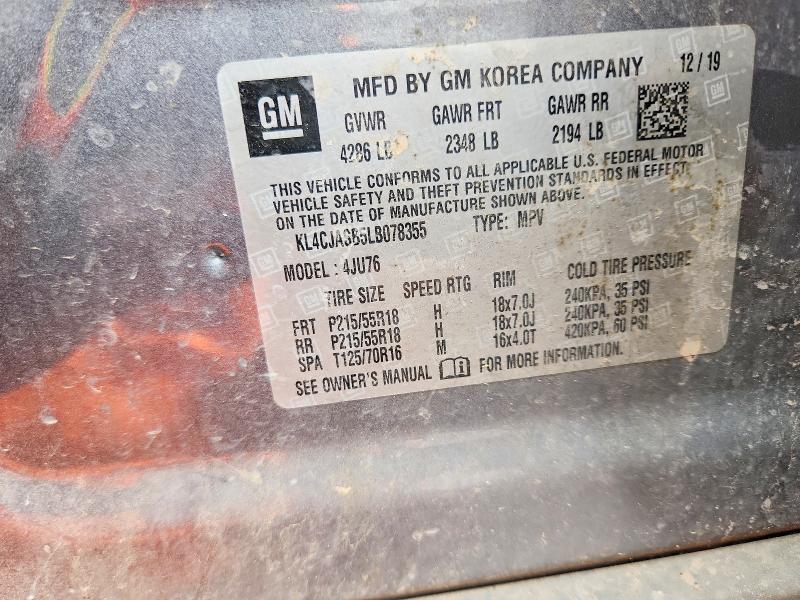 52457366 :رقم المزاد ، KL4CJASB5LB078355 vin ، 2020 Buick Encore مزاد بيع