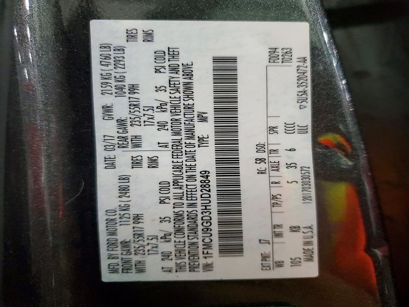 53630646 :رقم المزاد ، 1FMCU9GD3HUD28849 vin ، 2017 Ford Escape مزاد بيع