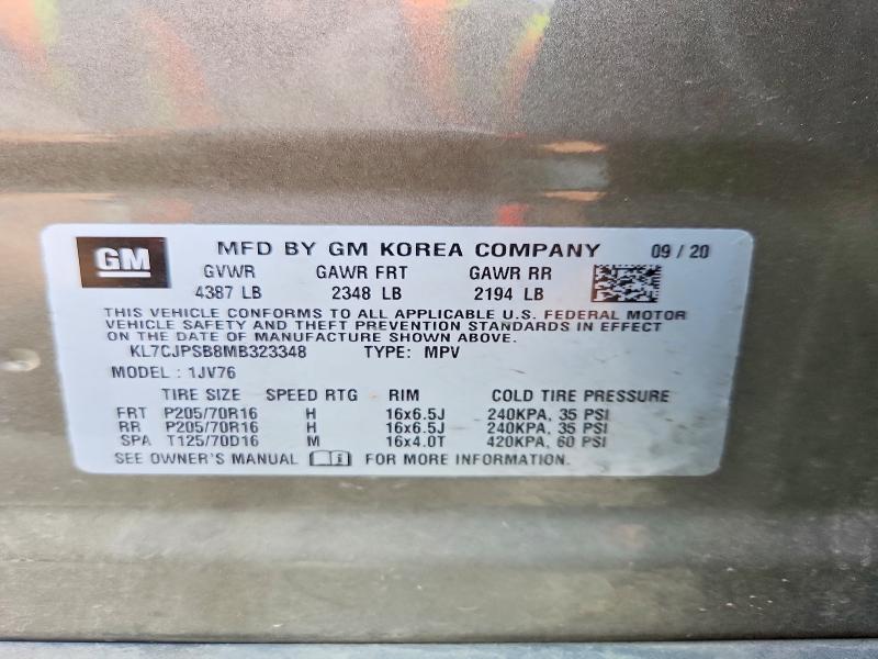 Aukcja sprzedaży 2021 Chevrolet Trax, vin: KL7CJPSB8MB323348, numer aukcji: 52589406