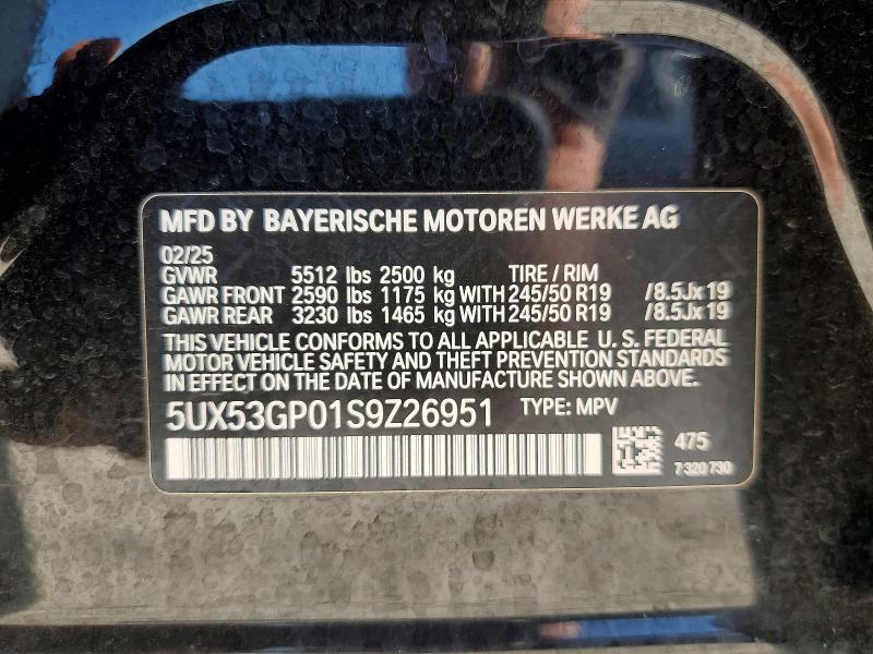 2025 Bmw X3 მანქანა იყიდება აუქციონზე, vin: 5UX53GP01S9Z26951, აუქციონის ნომერი: 53254036