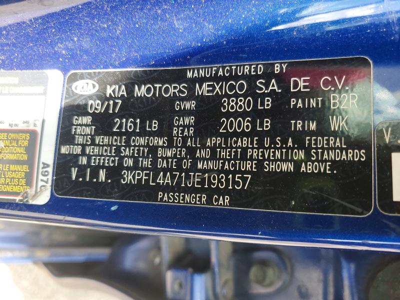 54323356 :رقم المزاد ، 3KPFL4A71JE193157 vin ، 2018 Kia Forte مزاد بيع