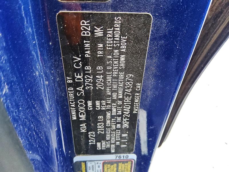 54297436 :رقم المزاد ، 3KPF24AD1RE743879 vin ، 2024 Kia Forte مزاد بيع