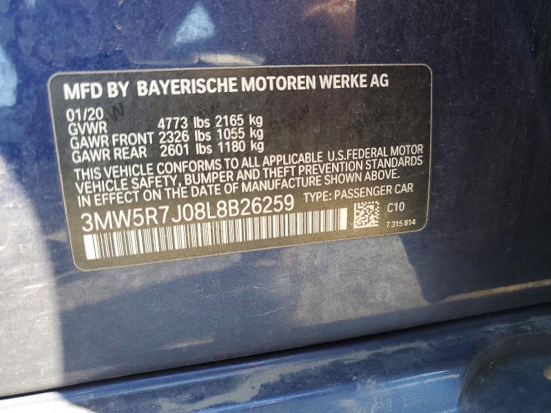 Aukcja sprzedaży 2020 Bmw 330xi, vin: 3MW5R7J08L8B26259, numer aukcji: 54471166