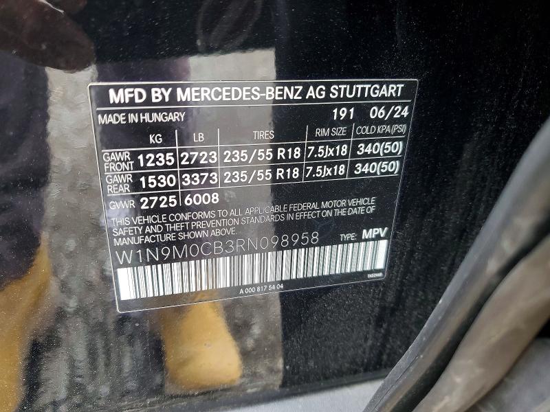 Продажа на аукционе авто 2024 Mercedes-benz Eqb, vin: W1N9M0CB3RN098958, номер лота: 52241686