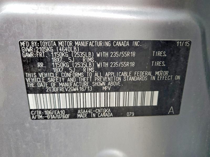53443426 :رقم المزاد ، 2T3DFREV2GW416713 vin ، 2016 Toyota Rav4 مزاد بيع