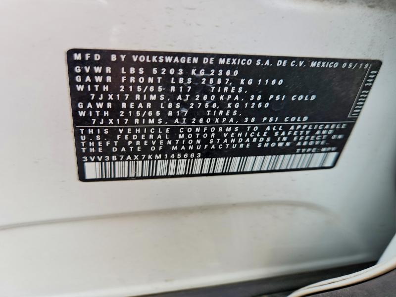 54678376 :رقم المزاد ، 3VV3B7AX7KM145663 vin ، 2019 Volkswagen Tiguan مزاد بيع