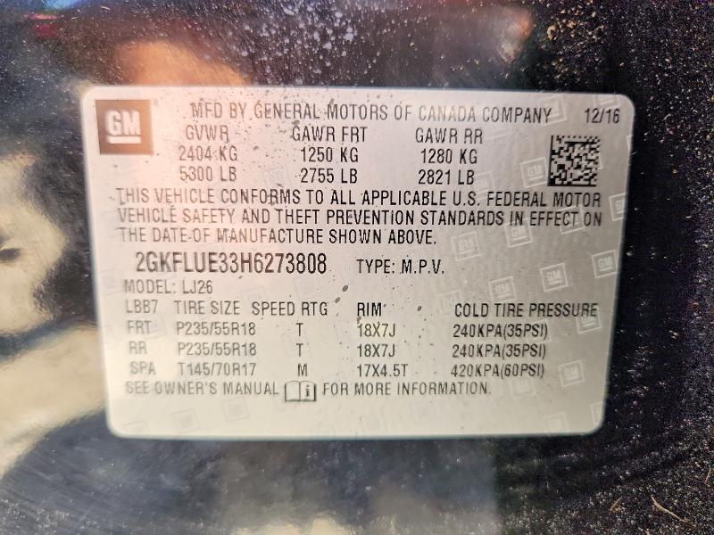 Aukcja sprzedaży 2017 Gmc Terrain, vin: 2GKFLUE33H6273808, numer aukcji: 54207276