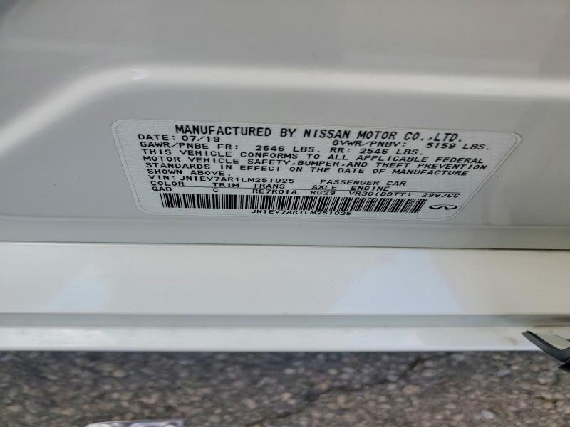 51154366 :رقم المزاد ، JN1EV7AR1LM251025 vin ، 2020 Infiniti Q50 مزاد بيع