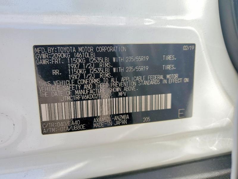 51752586 :رقم المزاد ، JTMC1RFV6KD021156 vin ، 2019 Toyota Rav 4 مزاد بيع