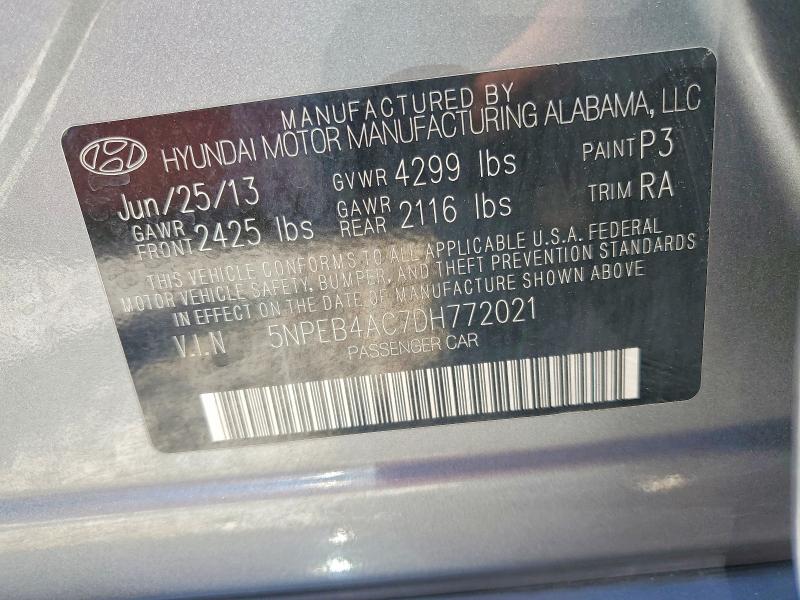 53542316 :رقم المزاد ، 5NPEB4AC7DH772021 vin ، 2013 Hyundai Sonata مزاد بيع