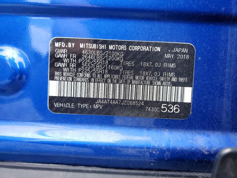 Продаж на аукціоні авто 2018 Mitsubishi Eclipse Cross, vin: JA4AT4AA7JZ068524, номер лоту: 54789536