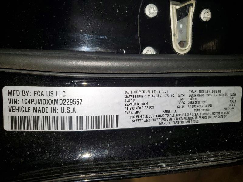 52485886 :رقم المزاد ، 1C4PJMDXXMD229567 vin ، 2021 Jeep Cherokee مزاد بيع