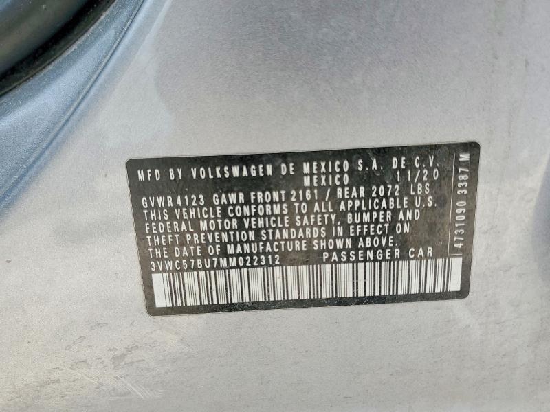 2021 Volkswagen Jetta მანქანა იყიდება აუქციონზე, vin: 3VWC57BU7MM022312, აუქციონის ნომერი: 52476826