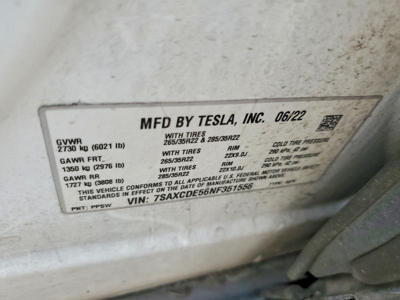 Aukcja sprzedaży 2022 Tesla Model X, vin: 7SAXCDE56NF351556, numer aukcji: 54860696