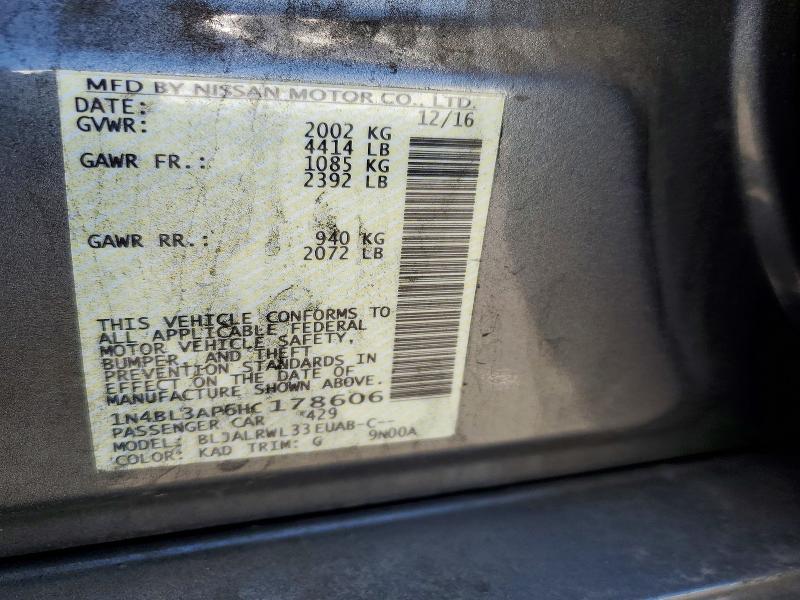 Продажа на аукционе авто 2017 Nissan Altima, vin: 1N4BL3AP6HC178606, номер лота: 52850536