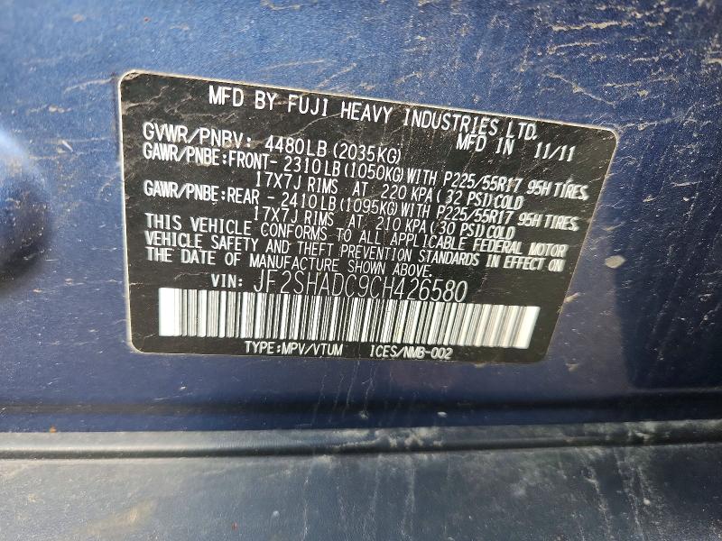 53708876 :رقم المزاد ، JF2SHADC9CH426580 vin ، 2012 Subaru Forester مزاد بيع