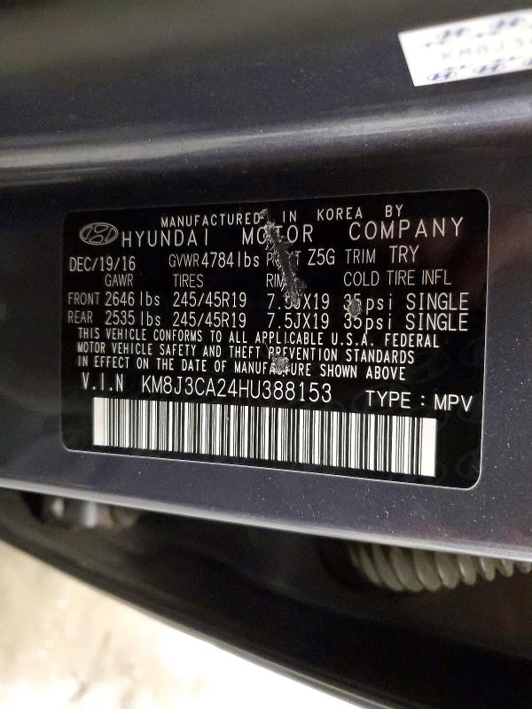 Aukcja sprzedaży 2017 Hyundai Tucson, vin: KM8J3CA24HU388153, numer aukcji: 52142026