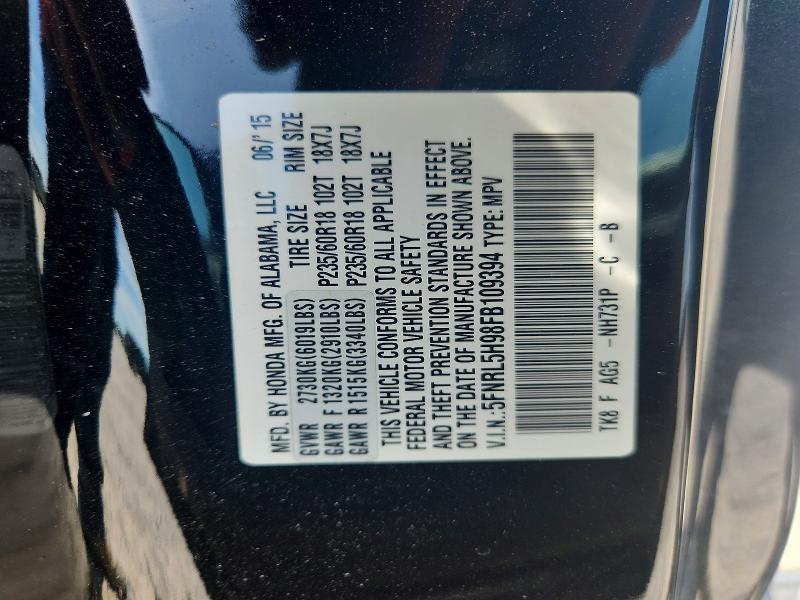 Продажа на аукционе авто 2015 Honda Odyssey, vin: 5FNRL5H98FB109394, номер лота: 54290216