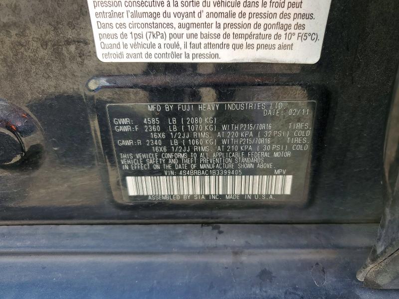 Auction sale of the 2011 Subaru Outback, vin: 4S4BRBAC1B3399405, lot number: 54852746